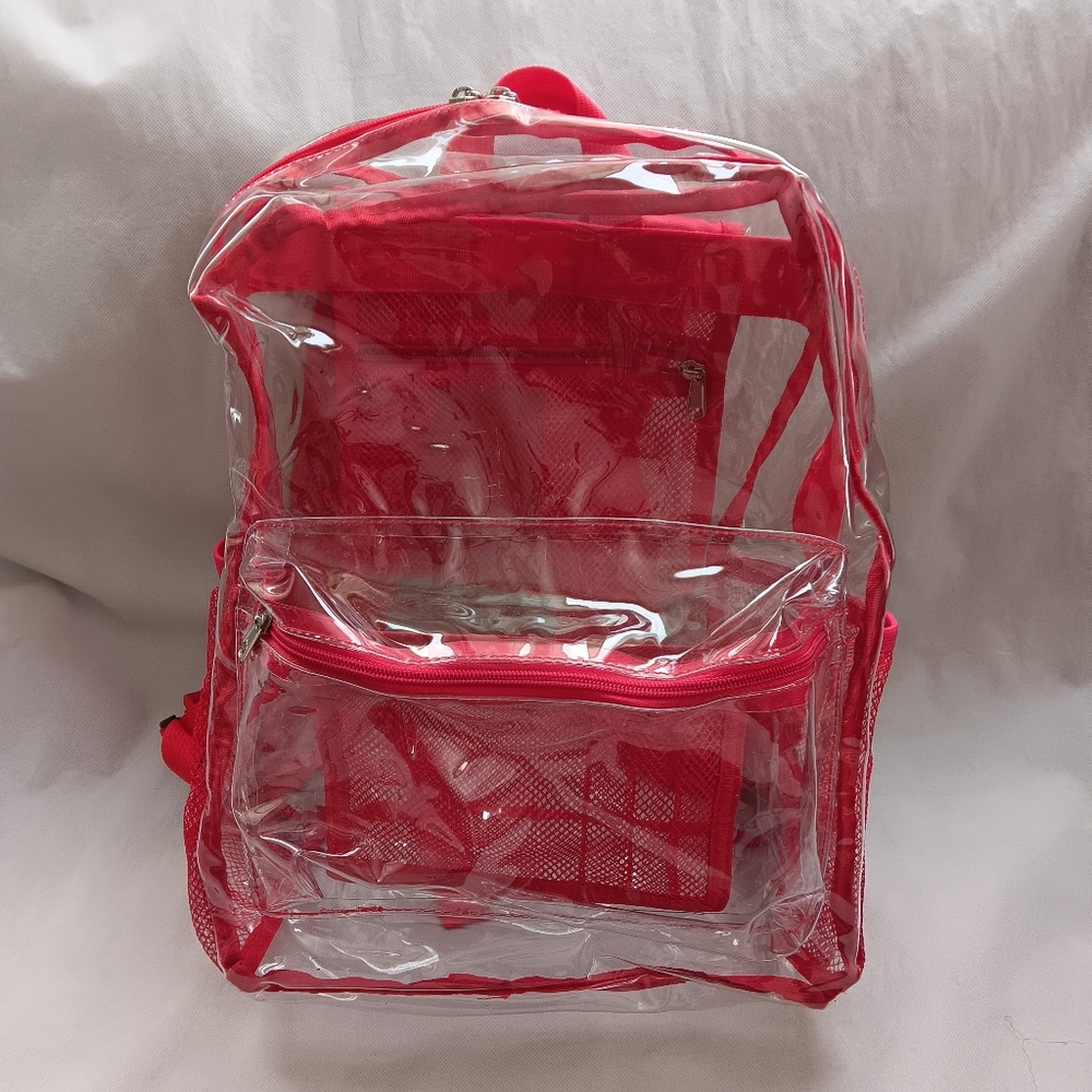 Clear Large Backpack Red Trim Bag Womens